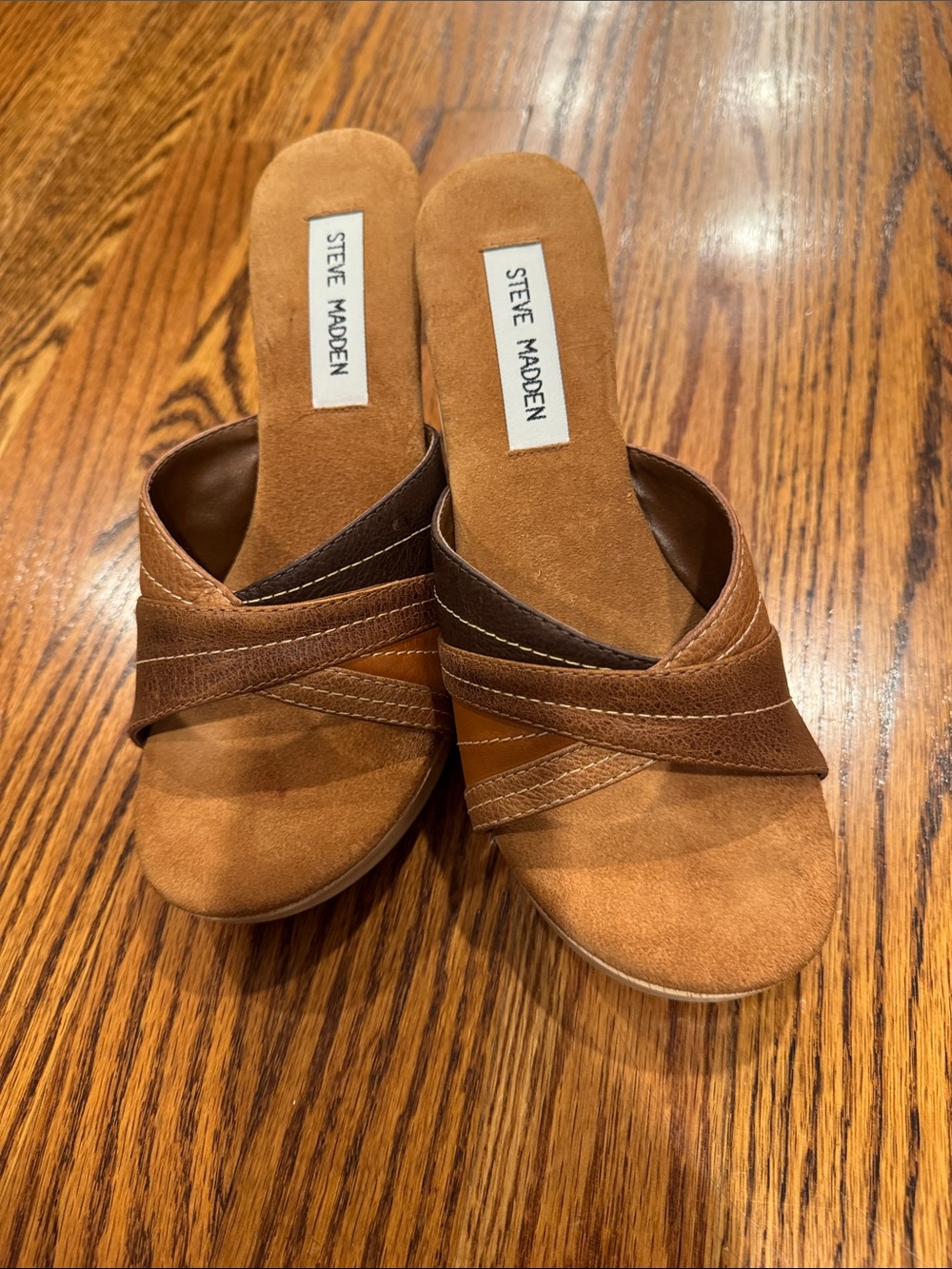 Steve Madden Brown Multi-Tone Leather Slide Mules size 7. Danelle